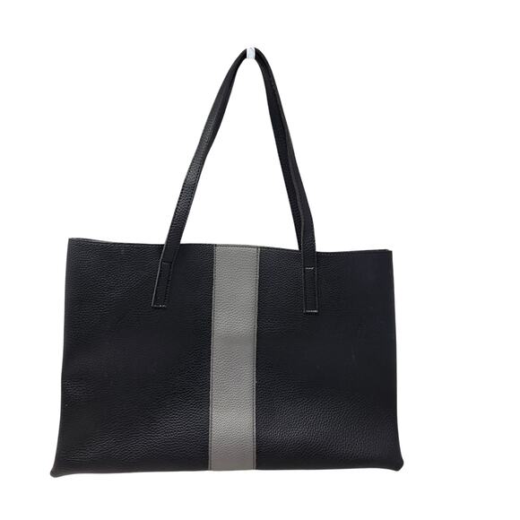 Vince Camuto Portfolio Tote Bag Pebbled Faux Leather Envelope Handbag Black Gray - Picture 1 of 7